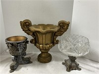 Crystal Decorative Bowl With Two Decorative Pots