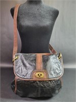 Fossil Black and Brown Leather Crossbody Bag