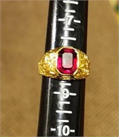 Gold Tone Red stone Size 8 Ring