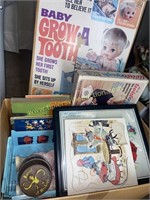 Group of vintage toys, books puzzles