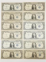 (12) 1957 A & B $1 Silver Certificates, Star Bills