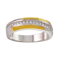 Sterling Silver Two-Tone Crystal Men Ring
