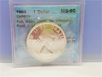 GRADED1953 Silver Dollar Canadian Coin MS-60