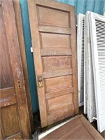 Antique wood door with hardware. 30 x 78“
