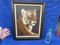 tiger oil painting - signed rex - nice