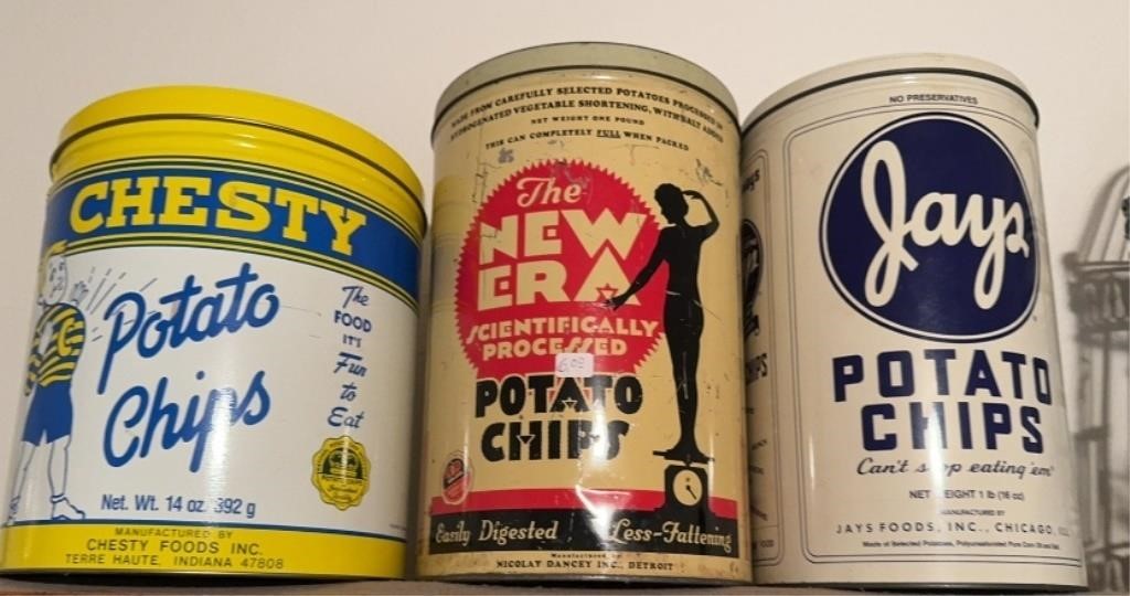 VINTAGE POTATO CHIP CANS