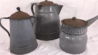 Granite Ware Coffee Pots and Double Boiler