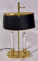 Brass desk lamp, 4 inch shade, 12" tall, 9" wide