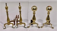 2 sets brass andirons, urn top are 19" tall,