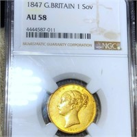 1847 Great Britain Gold Sovereign NGC - AU58