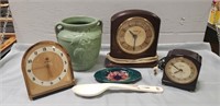 Tray Lot Of Assorted Vintage Items, 3 Clocks