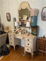 Dresser, Stool, Mirror, and Tall Chest