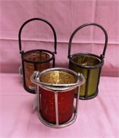 3 NEW METAL AND GLASS CANDLE HOLDERS