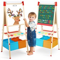 Kids Wooden Easel with Paper Roll, Fixget Upgrade
