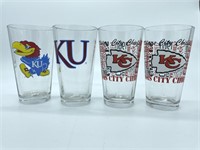(4) Pint Glasses - Kansas City Chiefs and Kansas