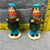 2 Ceramic Christmas Caroler Boy Figurines