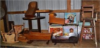 Lot: album collection, 7 doll cradles, 2 small tar