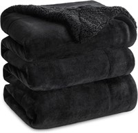 Bedsure Sherpa Fleece Blanket - King Size, Black