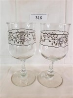 Pair of Painted Dogwood Blossom Wine Glasses