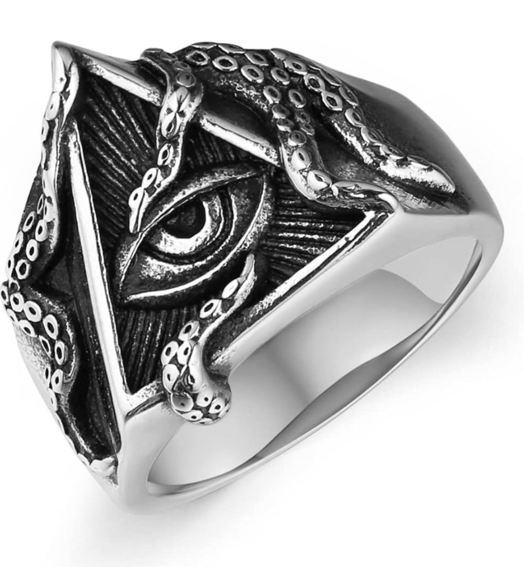 MASONIC EYE OF PROVIDENCE TENTACLE RING SIZE 9