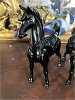 (5) Carved  Obsidian  Horses with Glass Dome