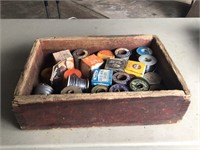 WOOD BOX FULL OF SOLDER LEAD WIRE