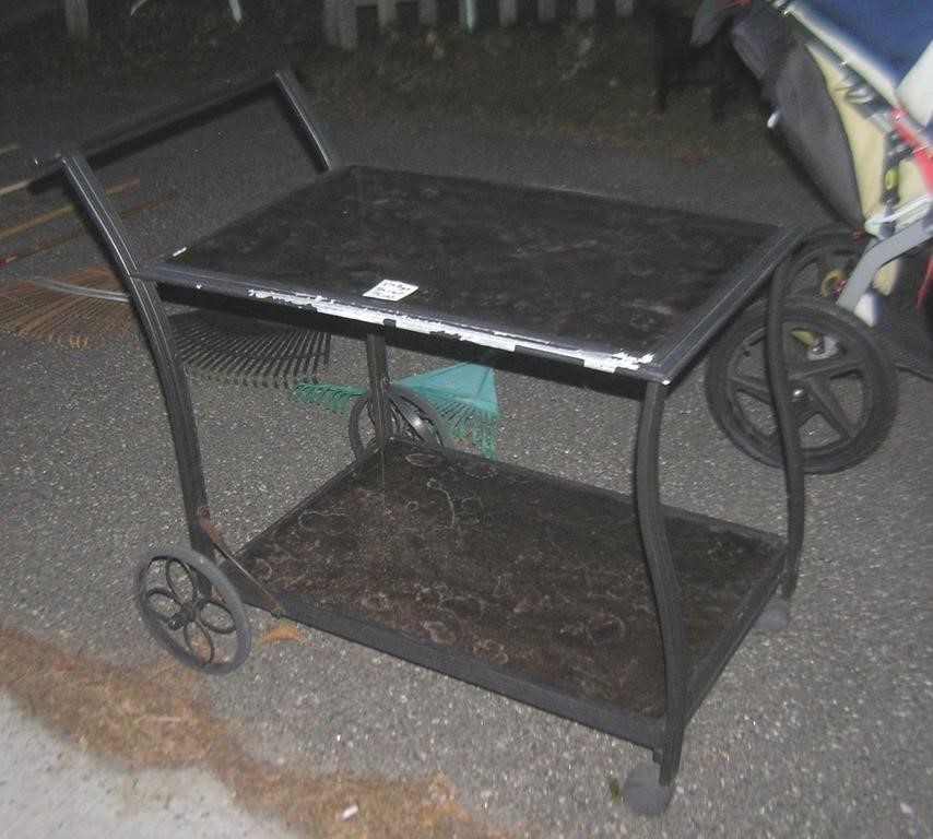 Vintage cast metal and glass tea serving cart