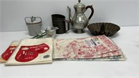Vintage Kitchen kit: shelf paper, flour sifter,