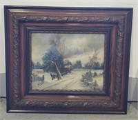 (E) Winter Landscape Print in Ornate Fame -