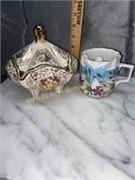 Floral candy dish and mustache mug