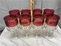 Set of 8 kings crown cranberry goblets