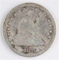 1876 US SEATED LIBERTY SILVER QUARTER COIN