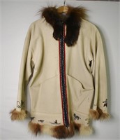 Handcrafted Inuit Wool / Fur Trim Coat Med - Lg