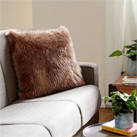 W4783  Decmode Brown Faux Fur Throw Pillow, 24" x