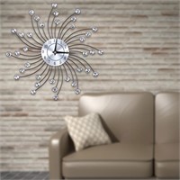 B2756  Delaman Metallic Silver Wall Clock, Flower-