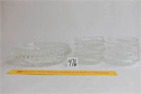 Large Glass w/Etching & Beaded Trim Bowl & 6