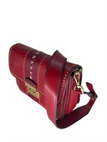 MK Red Leather Gold Studded Half-Flap Purse