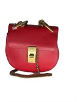 Red Rough Leather Small Round Chain Strap Bag