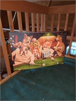 Canvas dogs playing pool