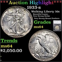 *Highlight* 1933-s Walking Liberty 50c Graded ms64