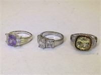 Lot of Costume Jewelry Rings with Colored Stones