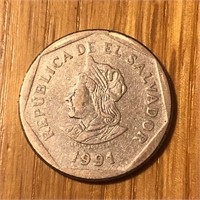 1991 El Salvador 1 Colon Coin