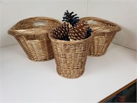 Three Gold Baskets With Painted Pinecones