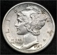 1917-S Mercury Silver Dime, High Grade