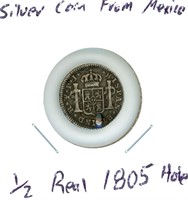 Silver Coin from Mexico 1/2 Real 1805 - Hole