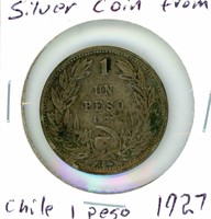 Silver Coin from Chile 1 Peso 1927