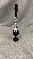 13 Inch Fenton Bud Vase. Black & White Daisies.