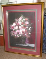 Framed and double matted floral centerpiece print