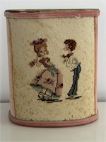 Needle Point Covered Metal Trash Can