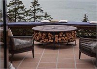 Round Smokeless Fire Table with Wood Storage /